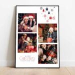 Tablou de Crăciun cu patru fotografii și textul "Merry Christmas & Happy New Year", ramă neagră.