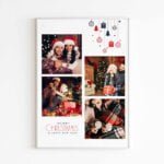 Tablou de Crăciun cu patru fotografii și textul "Merry Christmas & Happy New Year", ramă albă.